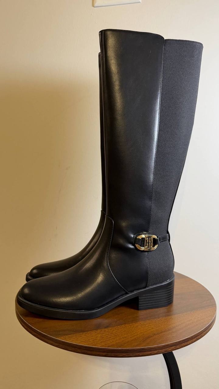 Tommy Hilfiger Imizza Boots 7.5M Black Faux Leather Knee‑High NIB msrp$159
