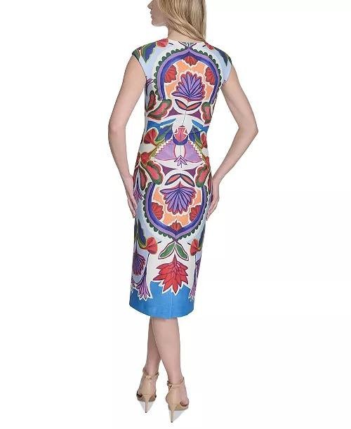 Vince Camuto Boat‑Neck Bodycon Sleeveless Dress Blue Multi 8 NWOT $148