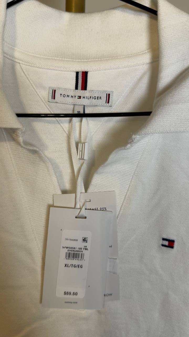 Tommy Hilfiger Women’s Slim Fit 1985 Tipped Polo White XL NWT $59.50