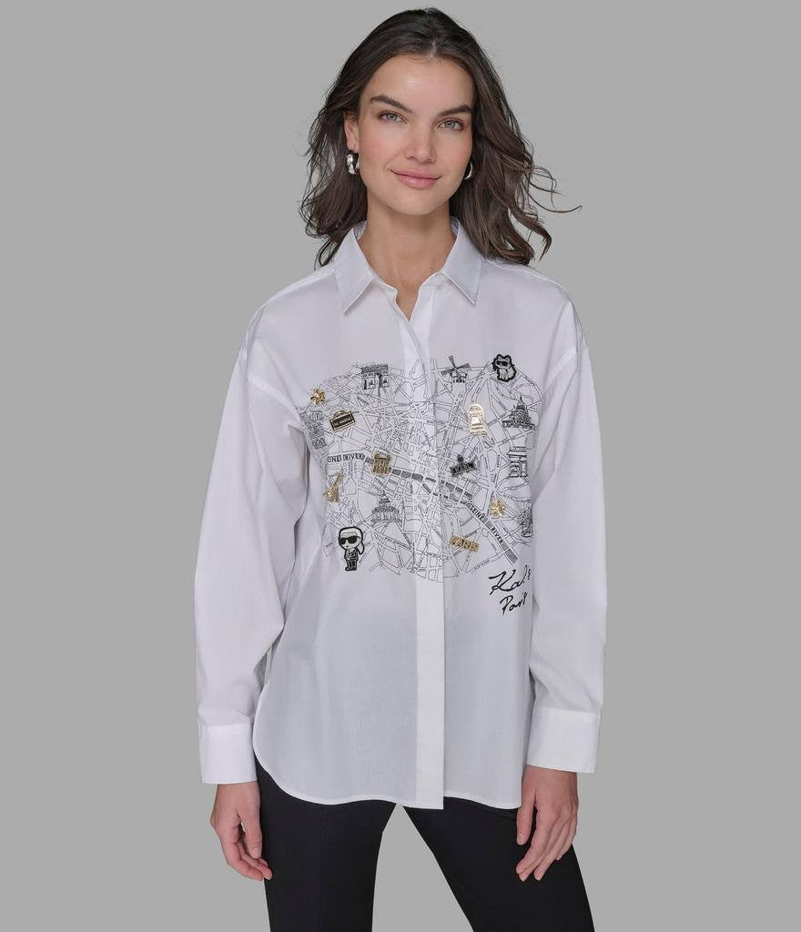 Karl Lagerfeld Paris Whimsy White Poplin Shirt White S NWOT Damaged $119