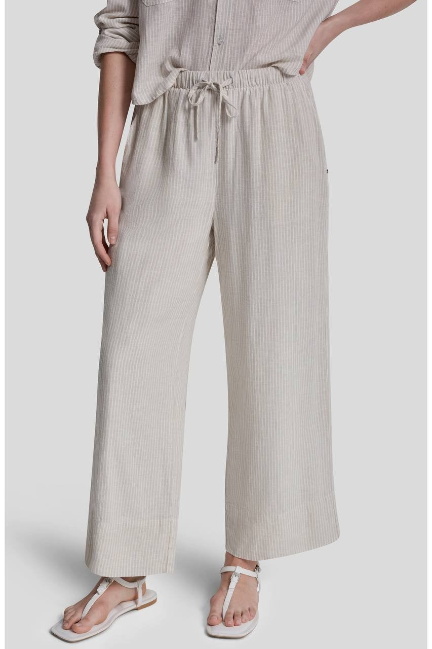 DKNY Jeans Petite Linen-Blend High-Waist Wide-Leg Pants Lex Pebble PL NWOT $89
