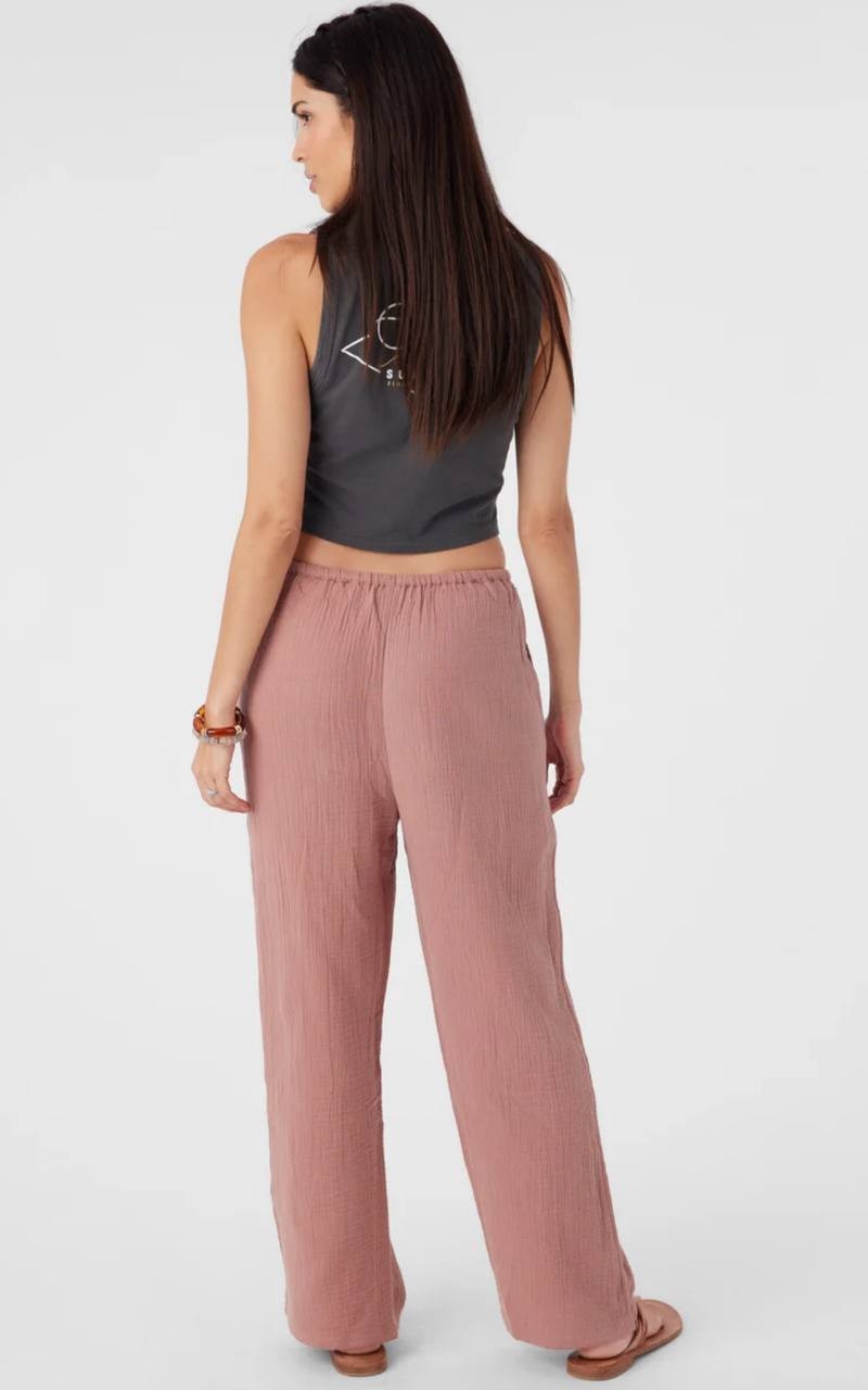 O'Neill Wide-Leg Cropped Pants - Crinkle Cotton, Rosewood Pink Drawstring
