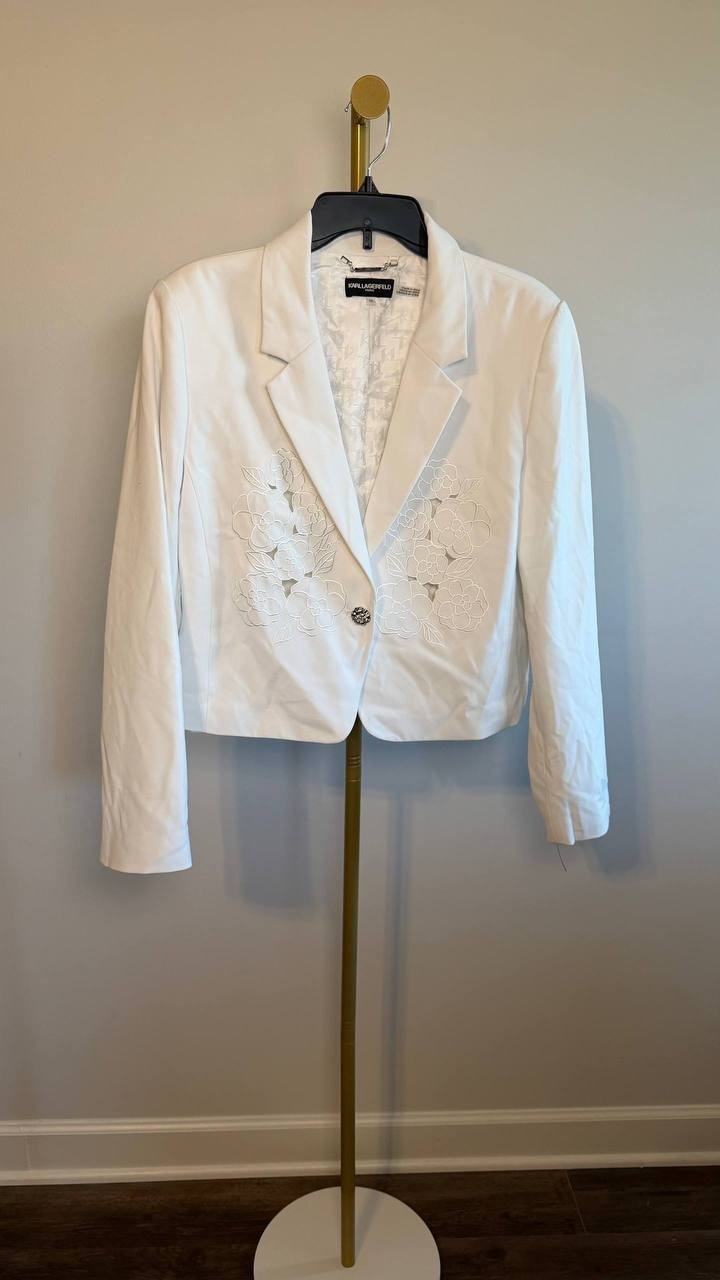 Karl Lagerfeld Paris Cropped Embroidered Blazer White 14 NWOT $209