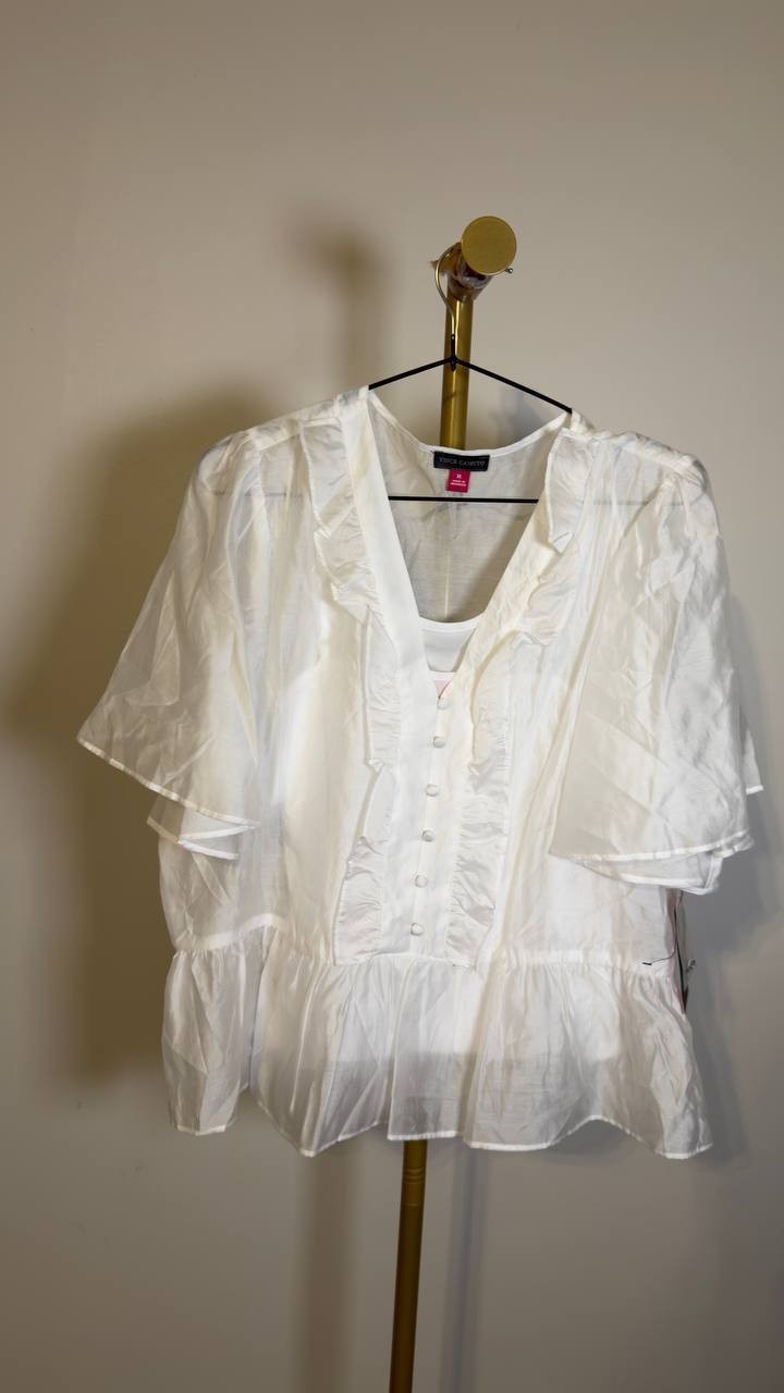 Vince Camuto V-neck Double Ruffle Peplum Flutter Sleeve Top White XL NWT $99