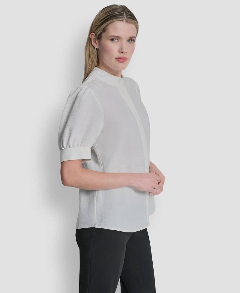 DKNY Bell-Sleeve Mandarin Collar Textured Blouse Ivory XL NWT $59
