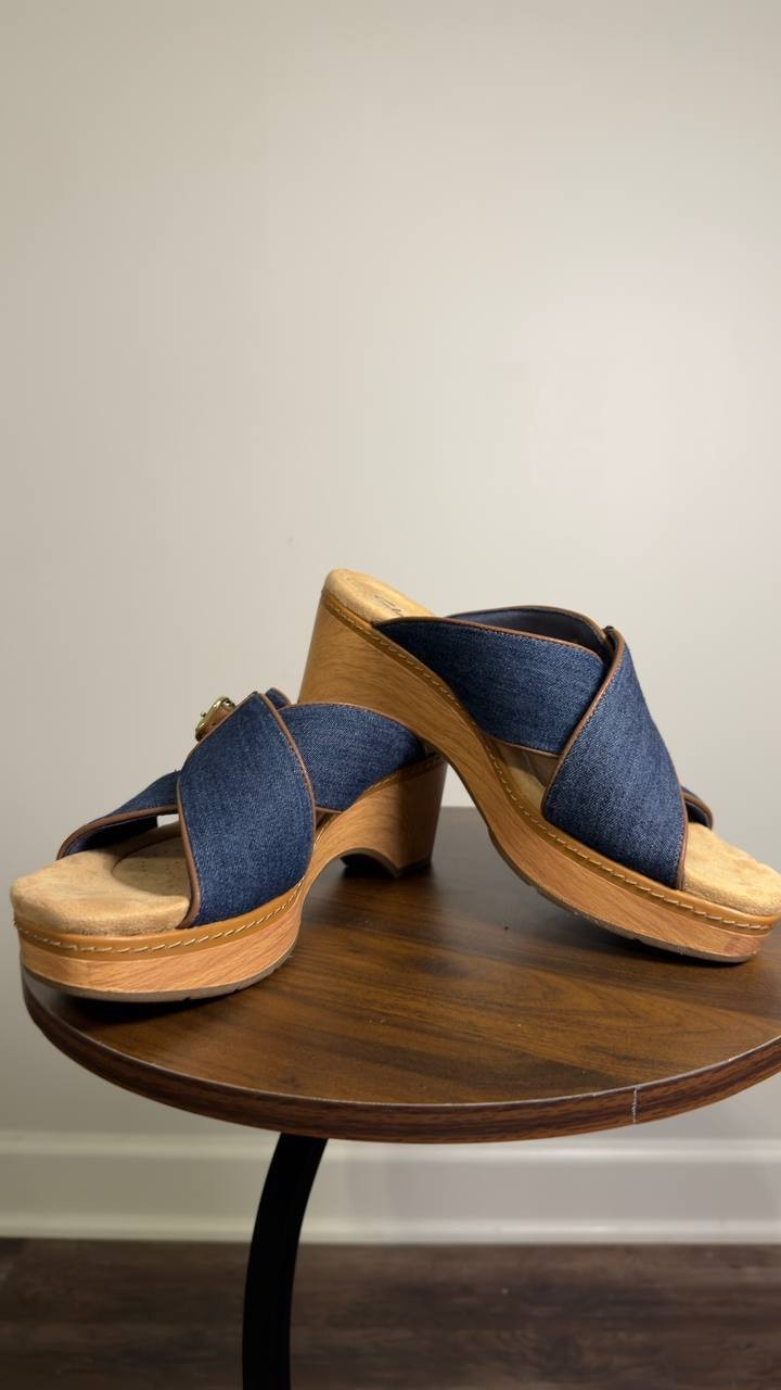 Clarks  Wedge  Sandals  Dark  Denim  9.5M  New  $105