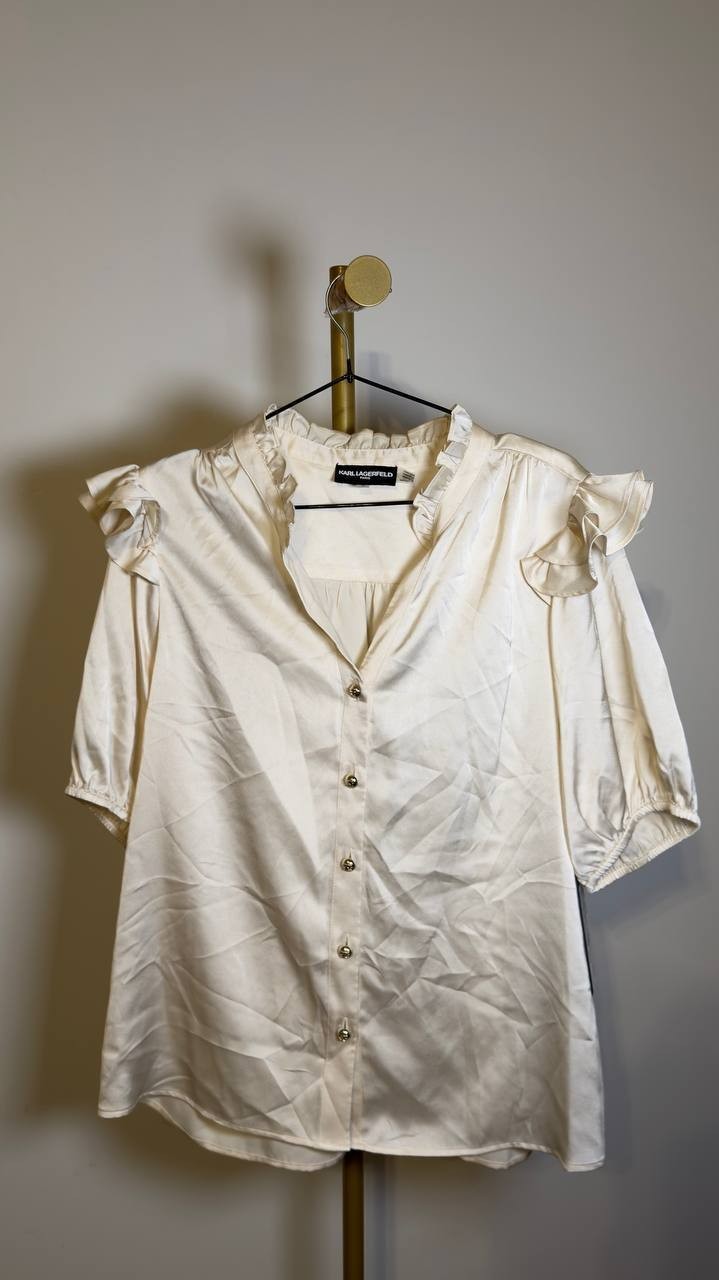 Karl  Lagerfeld  Paris  Women’s  Ruffle‑Shoulder   Blouse  Bisque  L  NWT  $99