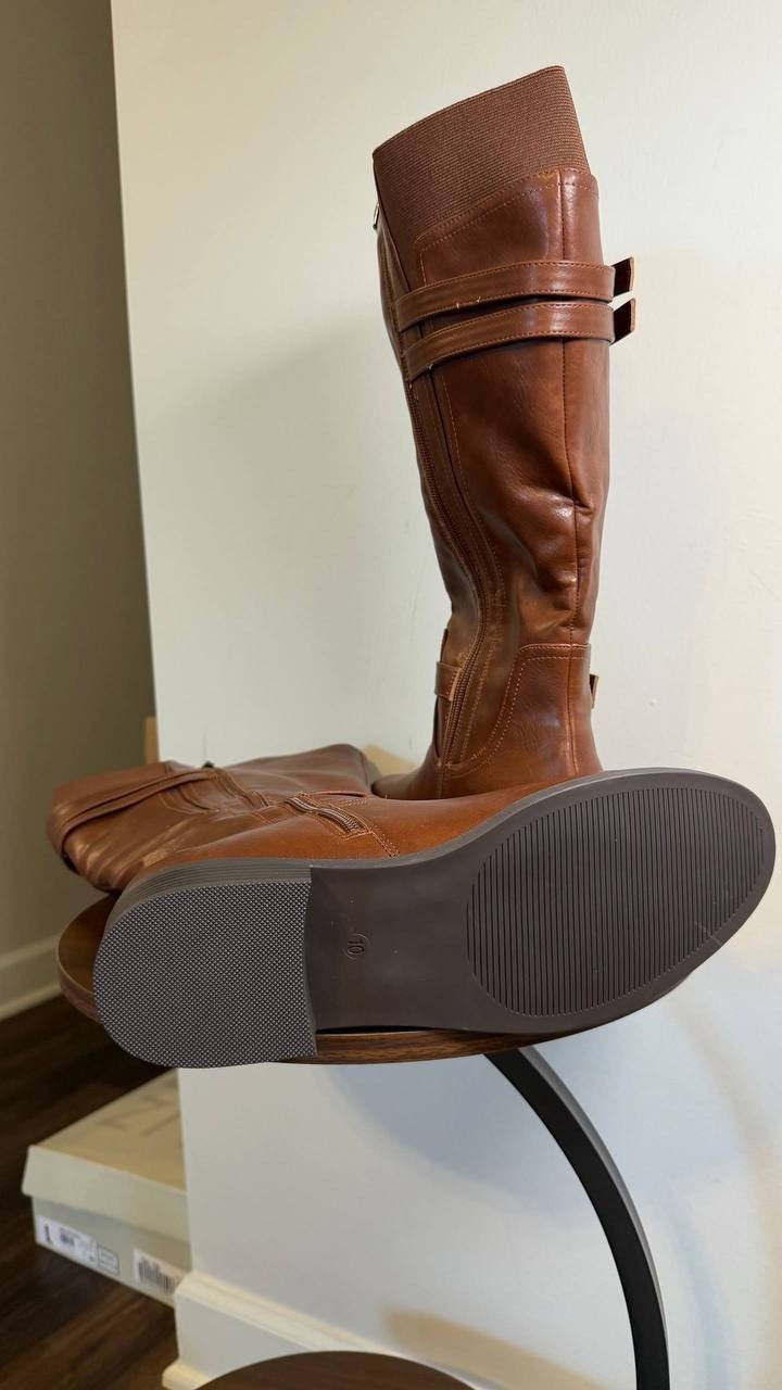 Journee Sonny Boots 10M Cognac Polyurethane Knee‑High Round Toe NIB msrp$122