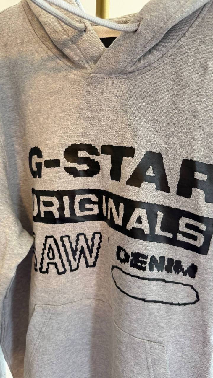 G‑Star RAW Men’s Distressed Originals Regular‑Fit Logo Fleece Hoodie Grey XXL