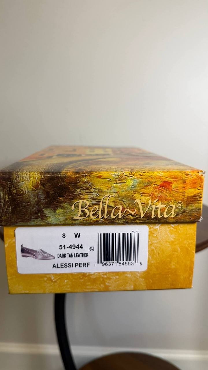 Bella Vita Alessi Perf Pointed Toe Flats Dark Tan Leather Women’s 8W NWB $110