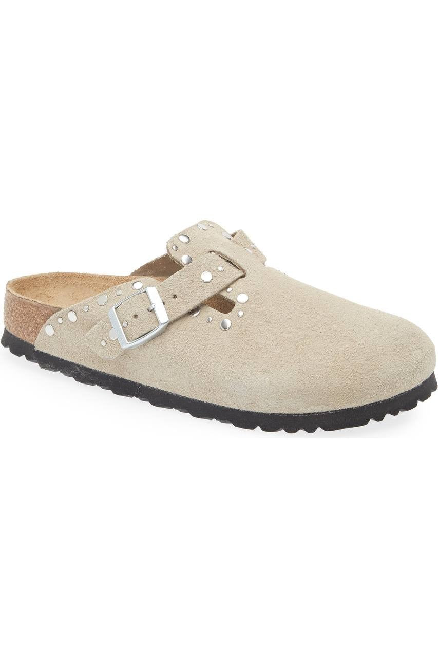 Birkenstock  Boston  Rivets  Clog  Taupe  Suede  6M  New  With  Box  $175