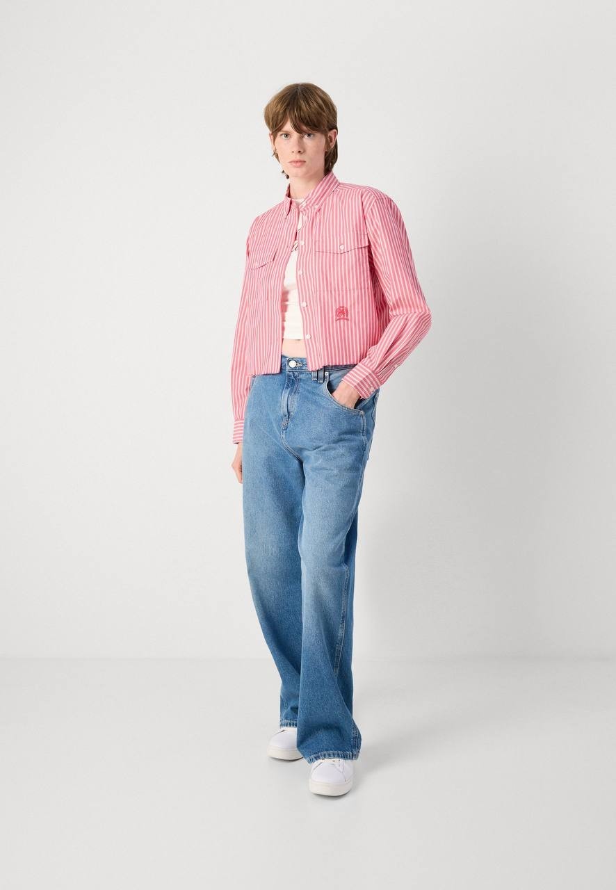 Tommy Jeans Crest Shirt Blouse Vintage Cerise L NWT $79.50