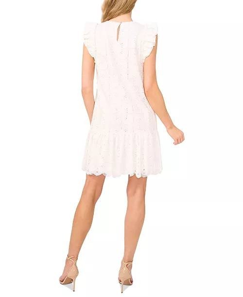 CeCe Ruffle Sleeve Flounce Dress White Size 12 NWT Lined A-line Summer Style