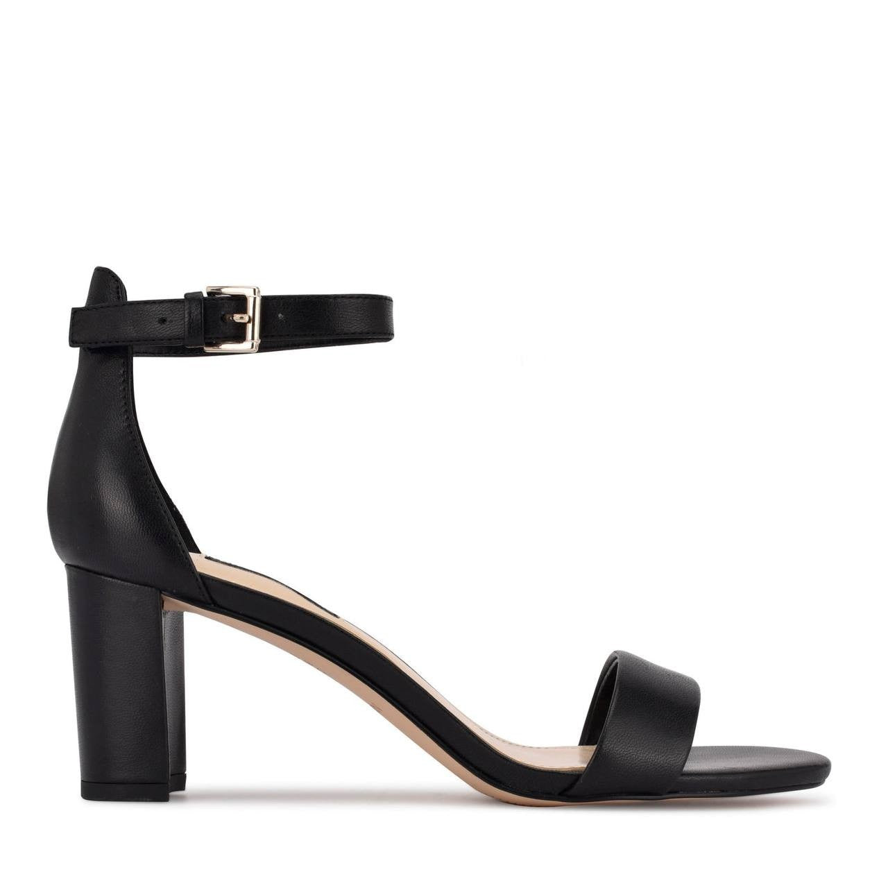 Nine West Pruce Ankle Strap Block Heel Sandals Black Leather Women’s 7M NWB $89