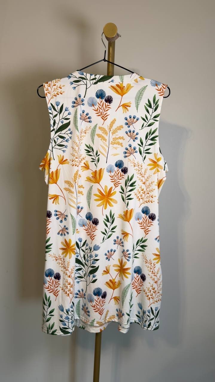 White Mark Floral Sleeveless Tunic Top Pin‑Tuck Pleated White XL NWT $52