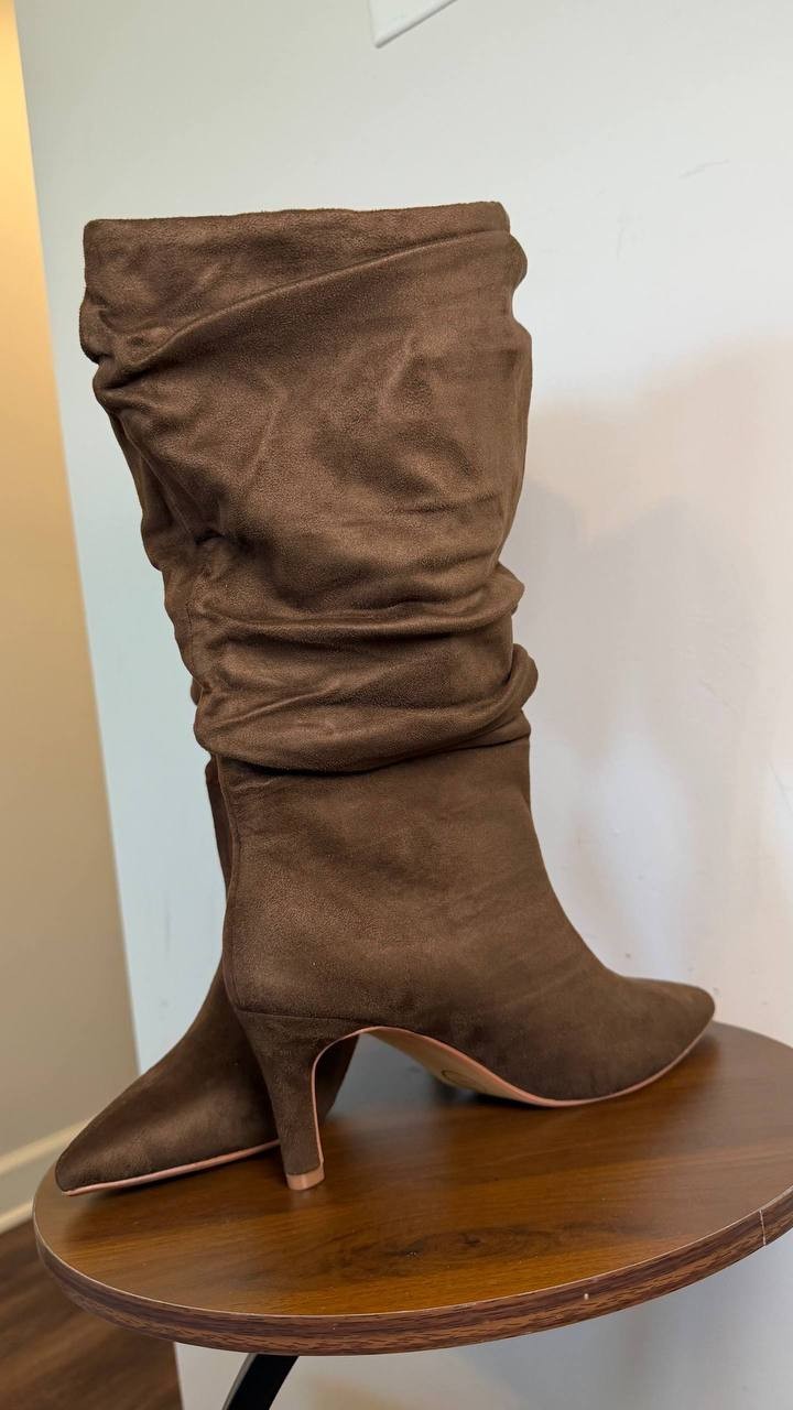 Journee Sonnet Slouchy Wide Calf Boots Chocolate 9M XWC Vegan Leather $79.99 NWB