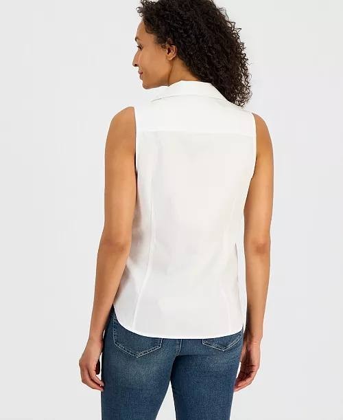 Nautica Cotton Sleeveless Button‑Front Top Bright White L NWT $59.50
