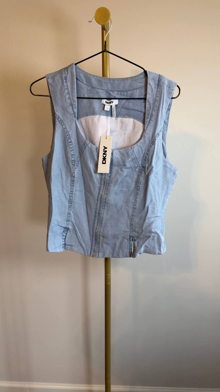 DKNY Zip‑Front Corset Top Light Chambray S NWT $89