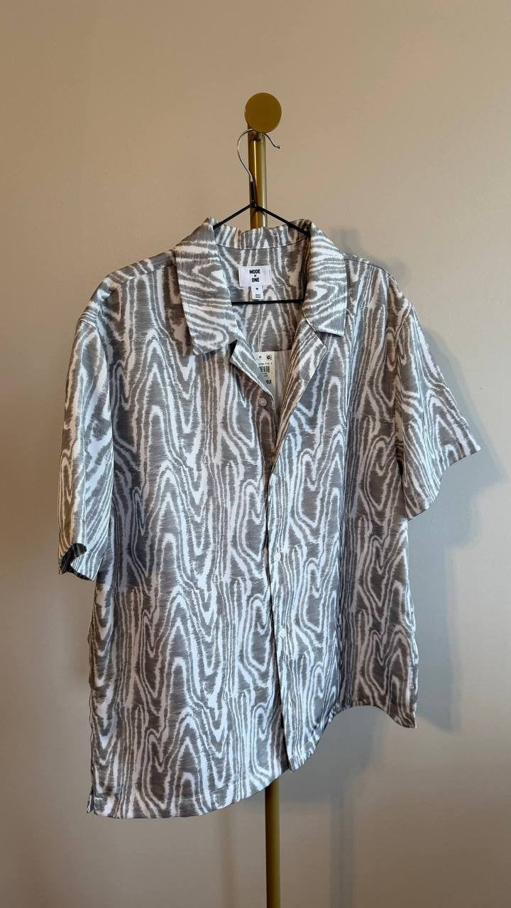 Mode of One Men’s Abstract Woodgrain Print Shirt Gray M $49.50 NWT