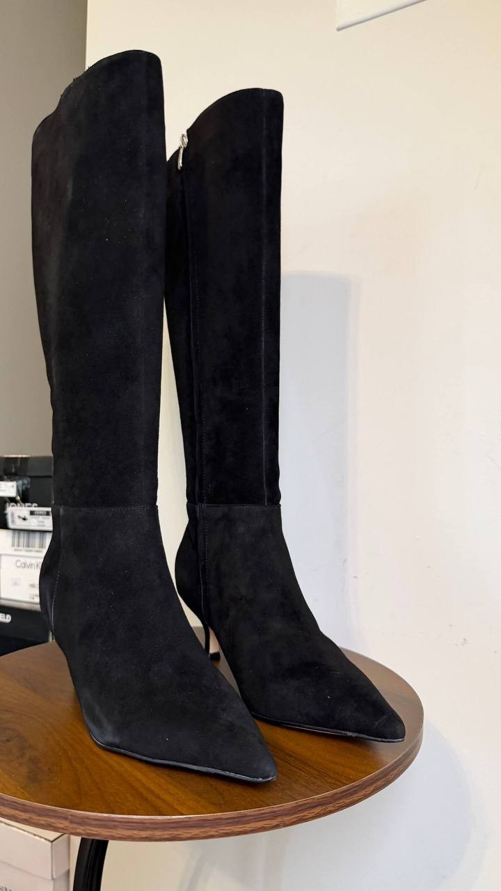 Nine West Tall Kitten Heel Boots 7.5M Black Suede New in Box MSRP $249