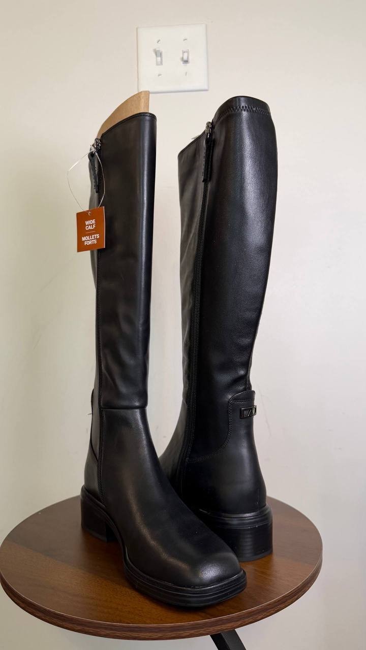 Franco Sarto Gisella Leather Square Toe Knee High Boots Black 8M Wide Calf NWT