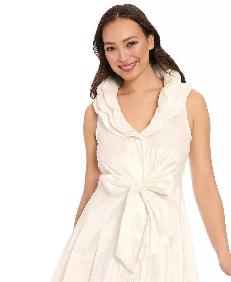 Ivy +Blu Triple‑Collar Tie‑Front Dress White size10 NWT Statement Style msrp$119