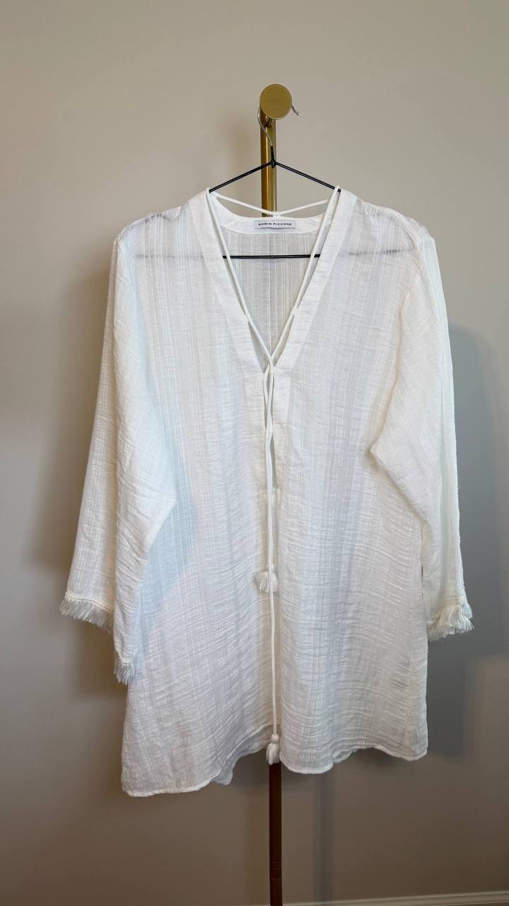 Robin Piccone Natalie V‑Neck Lace Up Tunic Cover Up White Size S NWOT $94