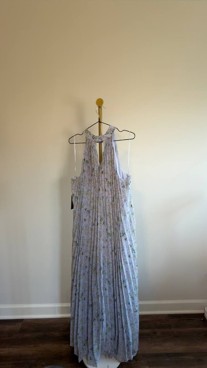 CeCe Pleated Floral Keyhole Maxi Dress Blue Floral XL NWOT $139