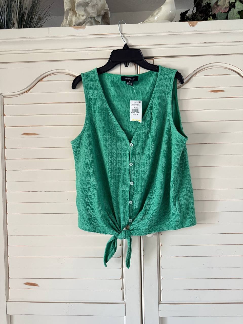 Sanctuary Vacation Textured Tie Front Tank M Green NWT $49