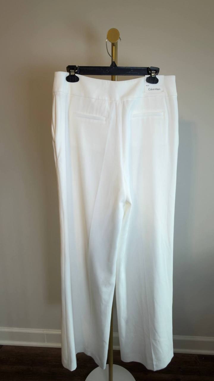 Calvin Klein High‑Rise Wide‑Leg Pants White Size 10 NWT $109