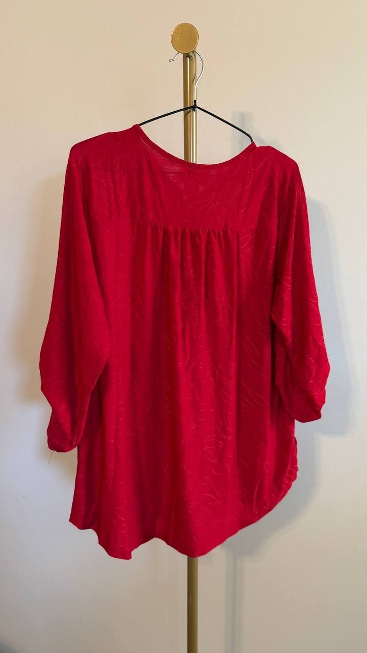 NY Collection Women’s 3/4 Roll Tab Zip Front Top Red 2X $44 NWT