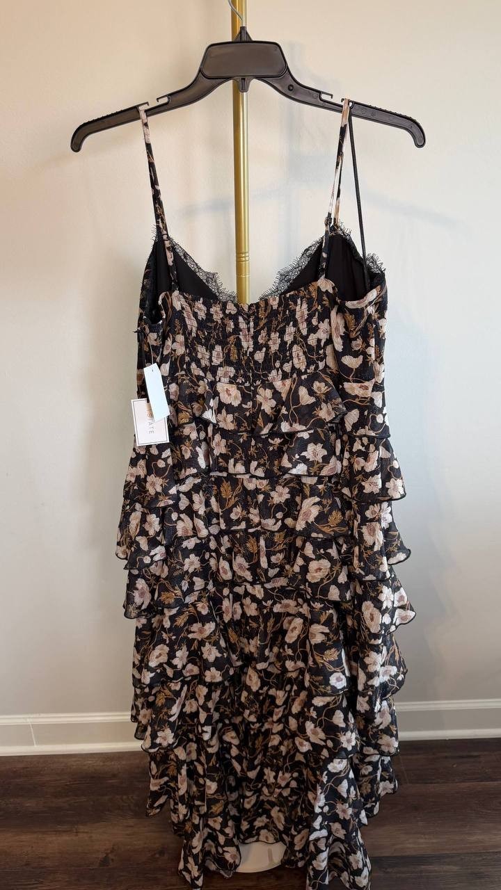 1.STATE V‑Neck Tiered Floral‑Print Maxi Dress Reach Black XL NWT $139