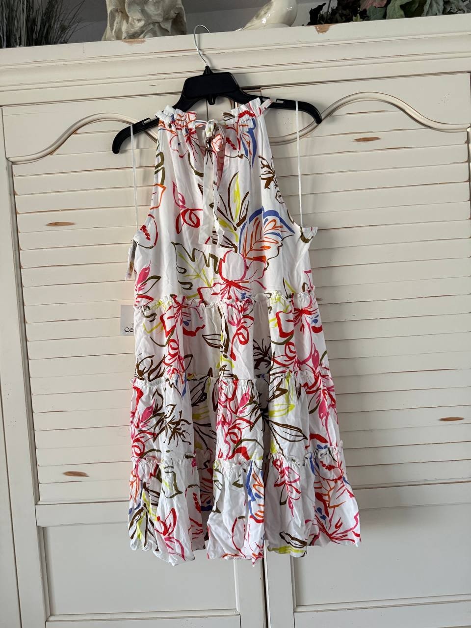 CeCe Dress L Multicolor Tropical Halter Tiered Mini Tie-Back NWT MSRP $79