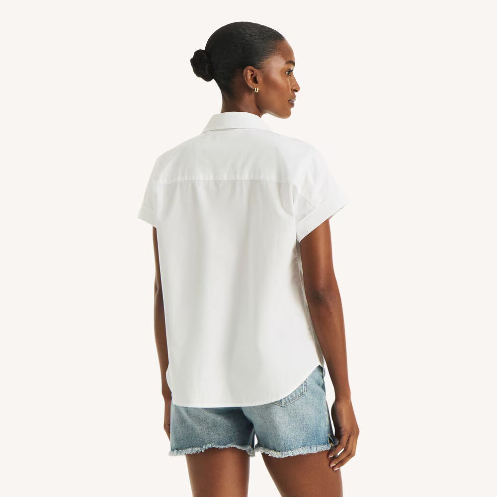 Nautica Women’s Embroidered Camp Shirt Bright White XS NWOT $64.50