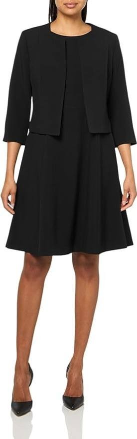 Le Suit Open Front Jacket & Sleeveless Flared Dress 2pc Set Black 14P NWT $330