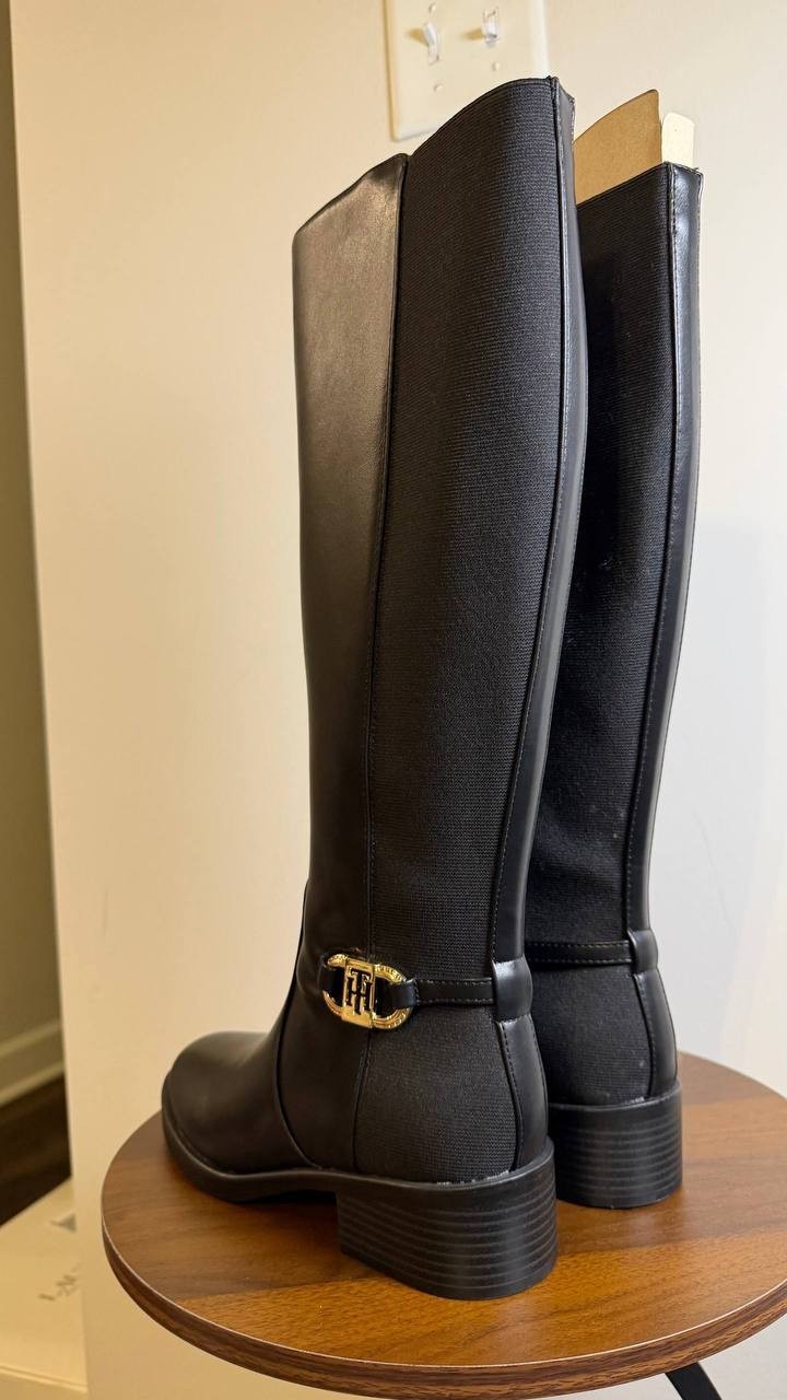 Tommy Hilfiger Imizza Boots 7.5M Black Faux Leather Knee‑High NIB msrp$159