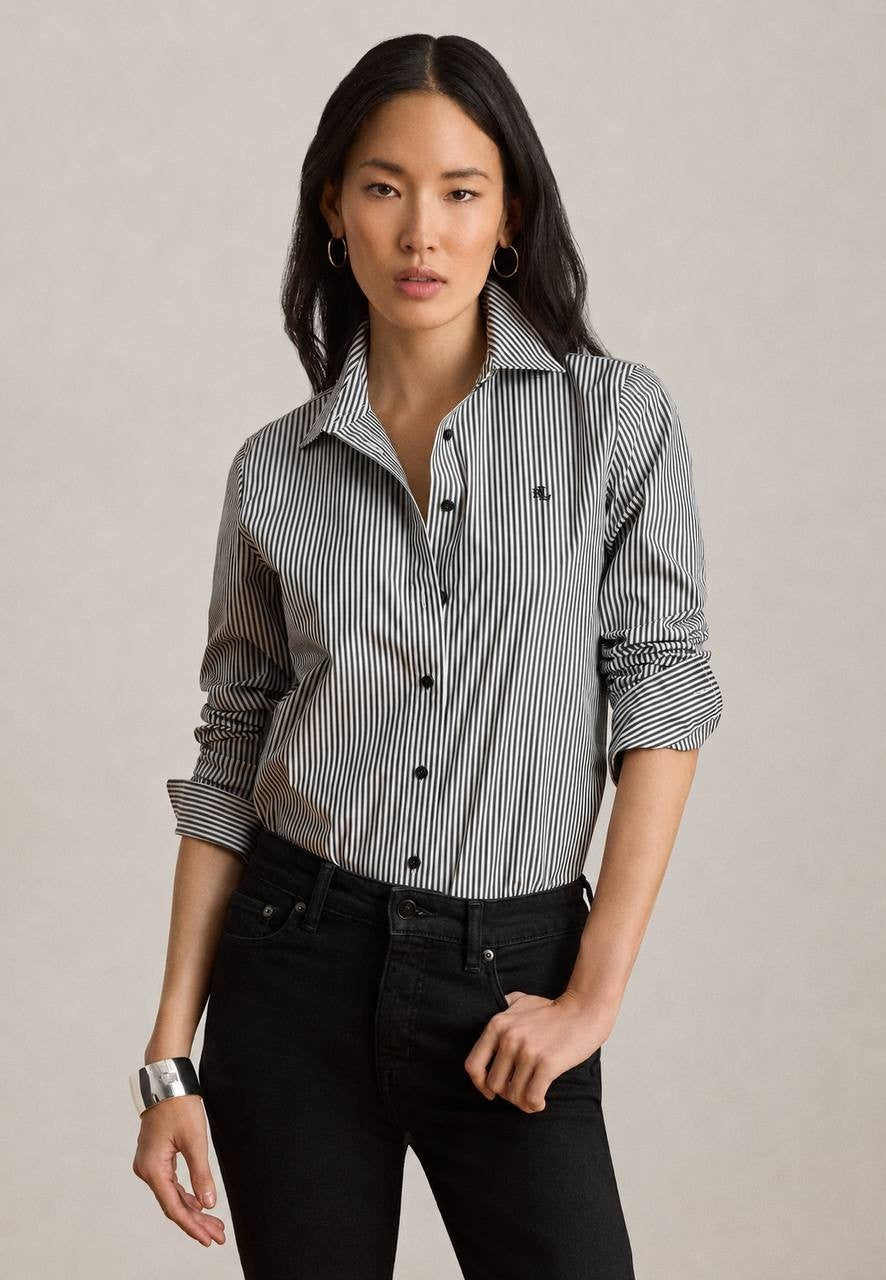 Lauren Ralph Lauren Classic Striped Cotton Shirt Black/White M NWT $125