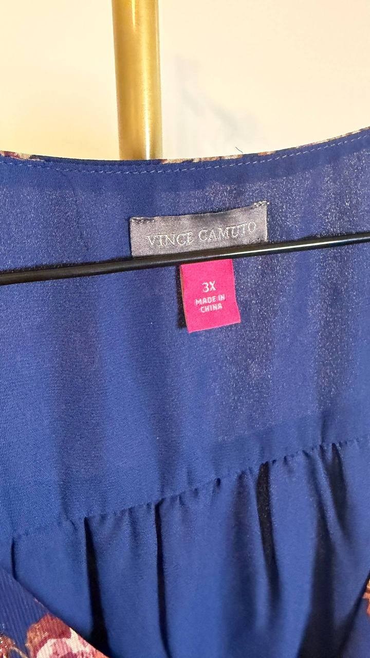 Vince Camuto Women’s Plus Split‑Neck Floral Blouse Navy 3X $89 NWT