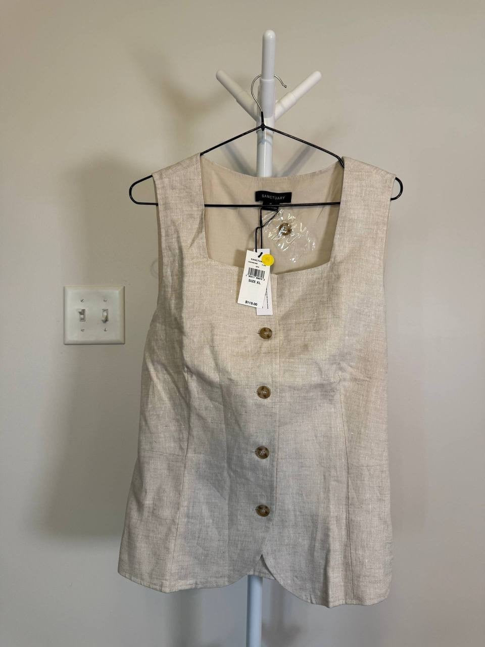 Sanctuary Outsmart Square Neck Vest – Natural (Flax) – Size XL – NWT – $119