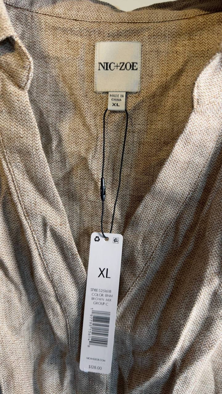 NIC+ZOE Cotton Linen Drawstring Vest Brown Mix XL NWT $128
