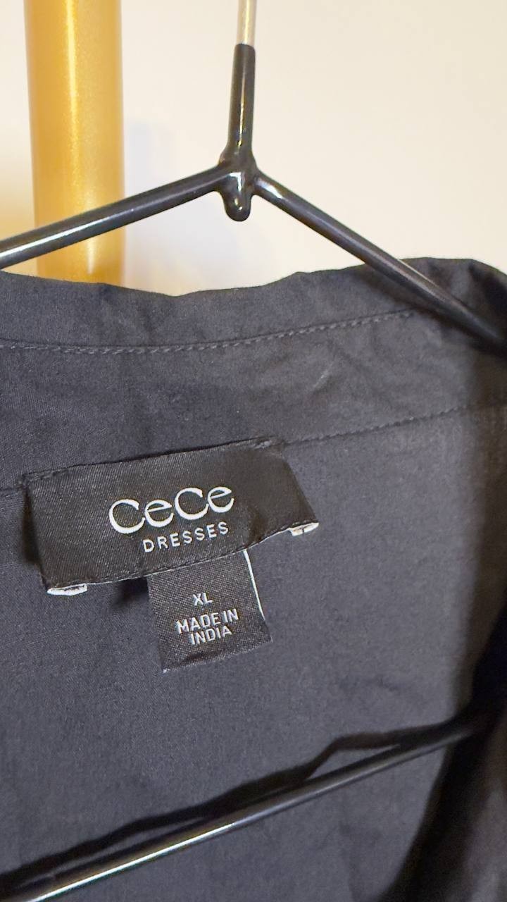 CeCe  Women’s  Puff  Sleeve  Button  Front  Short  Dress  Black  XL  NWT  $89 