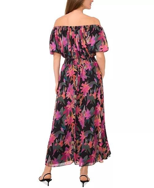 Vince Camuto Off-Shoulder Puff-Sleeve Maxi Dress M Multicolor NWT $119