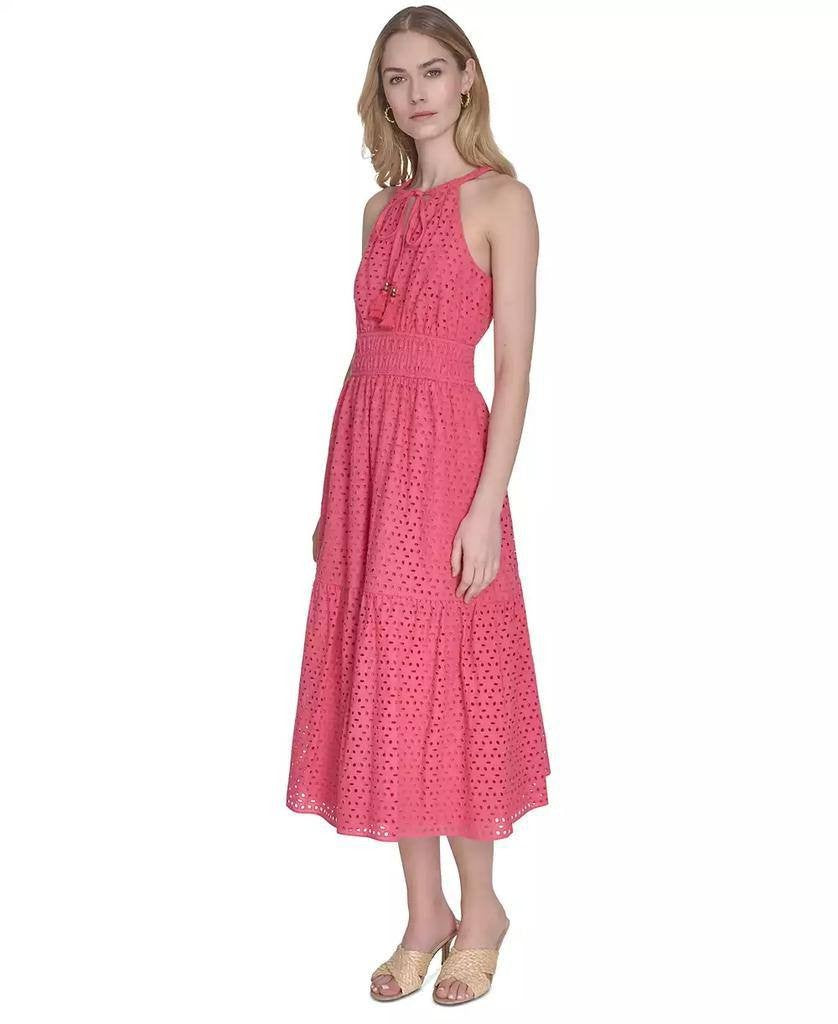 Vince Camuto Petite Cotton Tie‑Neck Tiered Dress Coral 12 NWOT $158