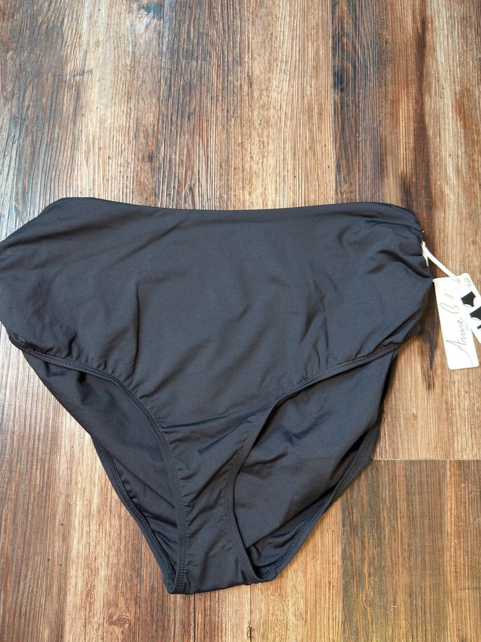 Anne Cole Convertible High Waist Shirred Swim Bottom Black L NWT $56