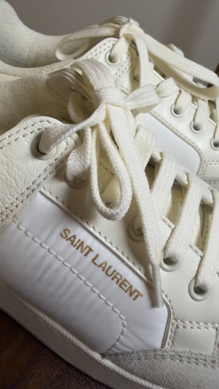Saint  Laurent  Leather  Sneakers  Black Optic/Coffee White  Size  41  New  $875