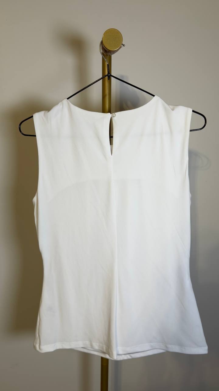 Calvin  Klein  Solid  Pleated  Crew  Neck  Knit  Tank  Top  White  2  NWOT  $44