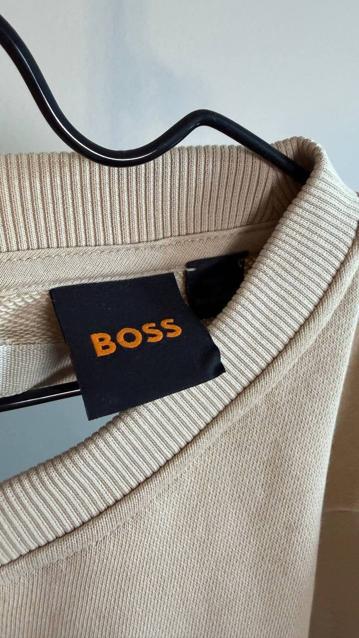 BOSS Women’s Logo Cotton Sweatshirt Neutrals Beige XL $196 NWOT