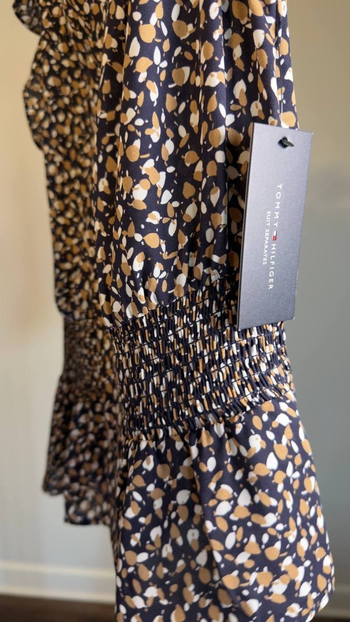 Tommy Hilfiger Floral Smocked‑Waist Ruffle‑Sleeve Top Floral S NWT $69