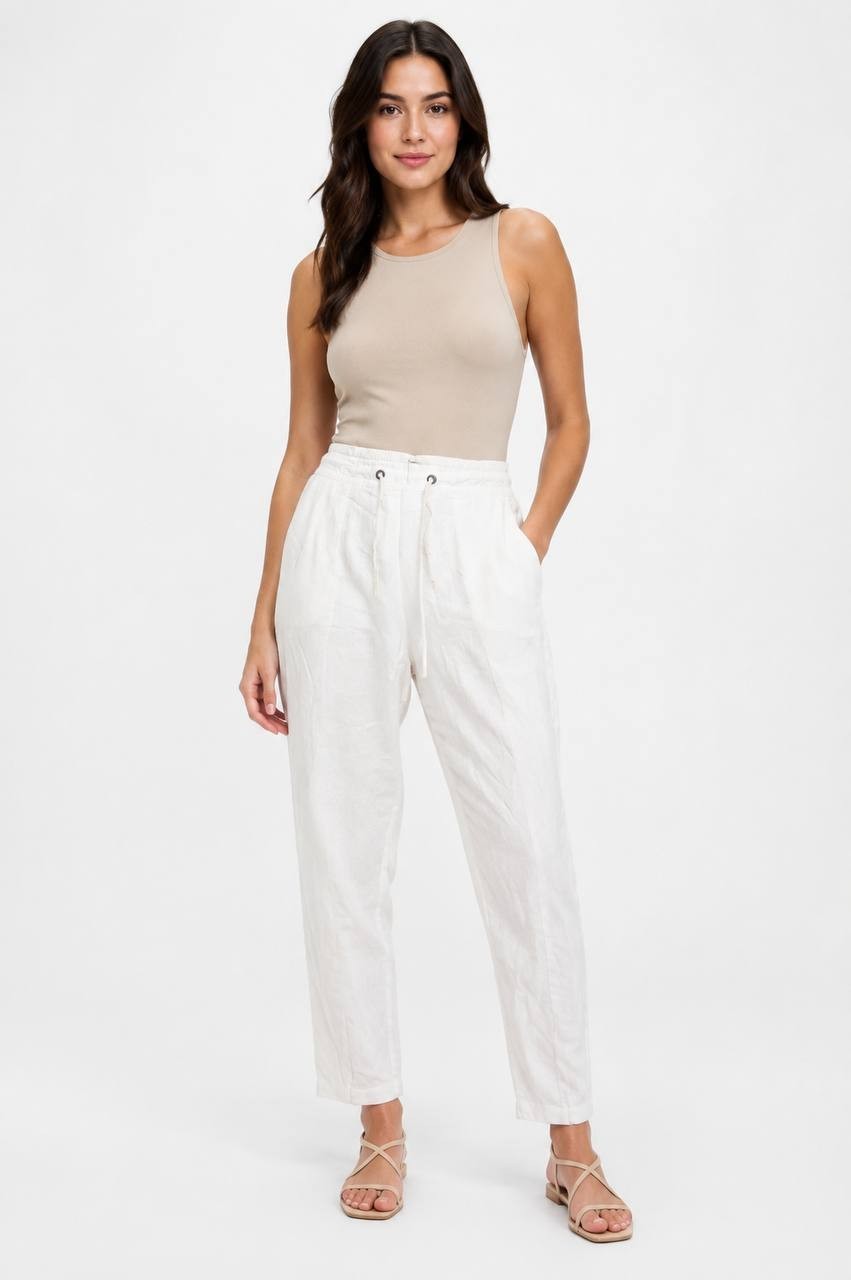 Alex & Jordan White Drawstring Relaxed Pants  White L NWT $49