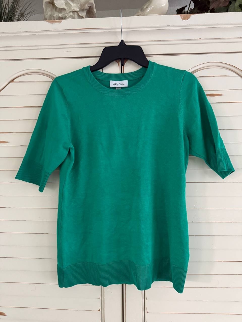 Melissa Paige Fine-Gauge Elbow-Sleeve Sweater – Sage Green, Size M